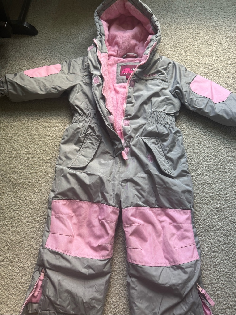 Pink Platinum Girls Gray and Pink Snowsuit One-Piece
